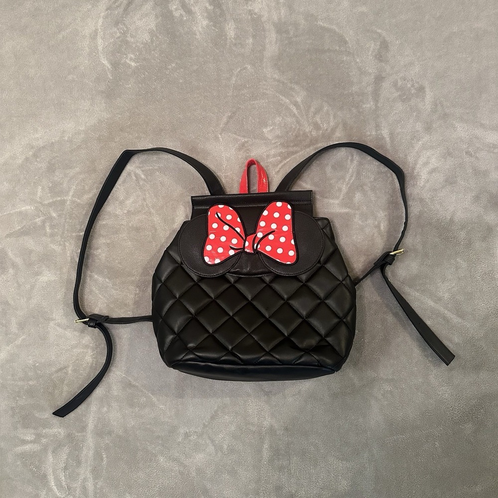 Disney Minnie Mouse Black Dani by Danielle Nicole Quilted Red Bow Backpack Purse